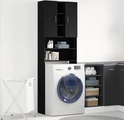 Produktbild von Möbel Waschmaschinenschrank Schwarz Eichen-Optik 64x25,5x190 cm - Badezimmerschränke &22941