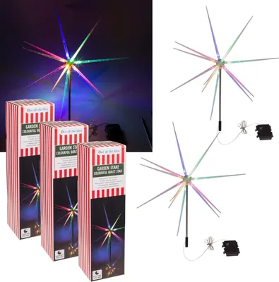 Produktbild von 3er Set LED Gartenstecker Stern 14 LEDs, bunt, batteriebetrieben Timer
