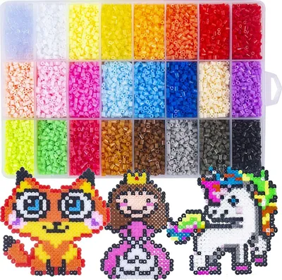 Produktbild von La Manuli Bügelperlen Set 2,6mm - 24000 Mini Steckperlen in 24 Farben mit Platten, Anhänger, Muster, Perlenset für Kinder ab 12 Jahre