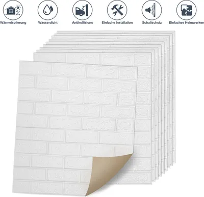 Produktbild von Jiubiaz 10 tlg 3D Tapete Wandpaneele Wandtattoos Selbstklebend 3D Ziegel Ziegel Wandaufkleber Weiß 70 x 77 cm
