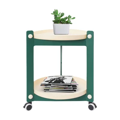 Zdjęcie produktu dla stolik boczny 58x42x42cm z kółkami, 2-poziomowy stolik boczny do salonu, sypialni, biały+zielony