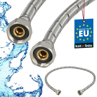 Obrázok produktu pre KOTARBAU® Flexibilná hadica 1/2 palca Vodná hadica 80 cm Odolná hadica 1/2“x1/2“ Pripojovacia hadica k armatúre Hadica k vodovodnému kohútiku S plášťom z nehrdzavejúcej ocele