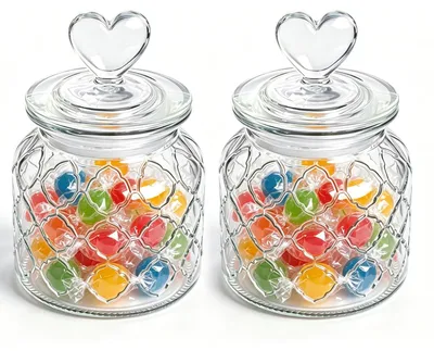 2 Herzgläser 650 ml transparent Vorratsdosen mit Deckel