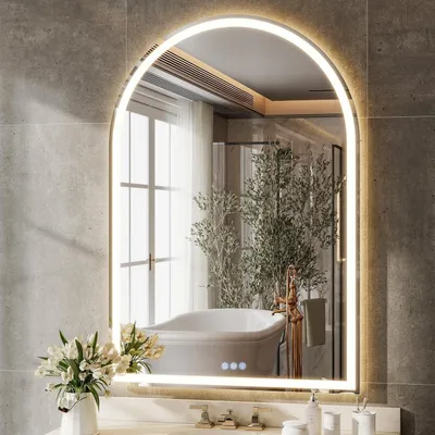 Zdjęcie produktu dla Lustro do łazienki LED, 120 x 75 cm, z możliwością regulacji jasności, funkcją zapobiegającą parowaniu, 3 tryby barw światła, funkcja pamięci