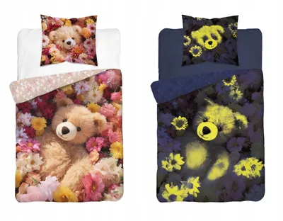 Produktbild von Im Dunkeln leuchtende Bettwäsche 140x200 Teddybär mit Blumen