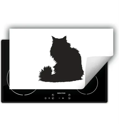 Produktbild von DarHaus Herdabdeckplatte 90x52 cm Anti Rutsch Matte Aufrollbar, Katze - schwarz
