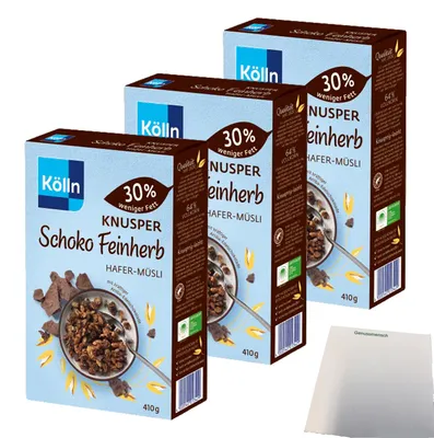 Produktbild von Kölln Müsli Knusper Schoko Feinherb 3er Pack (3x410g Packung) + usy Block