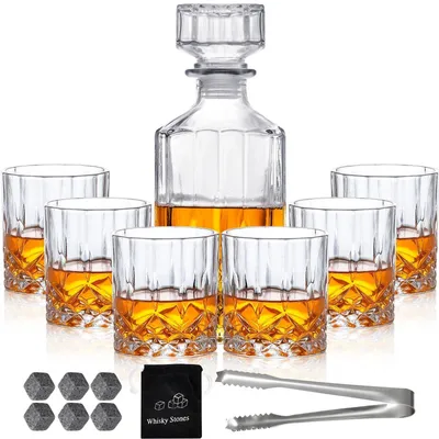 Whisky-Dekanter-Set, 7-teilig, 1000 ml, bleifreies Glas