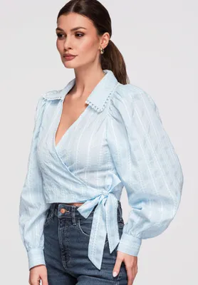 Produktbild von LARICA Wickelbluse Kurz Slim Fit mit Struktur OW-TS-E0029 blue M