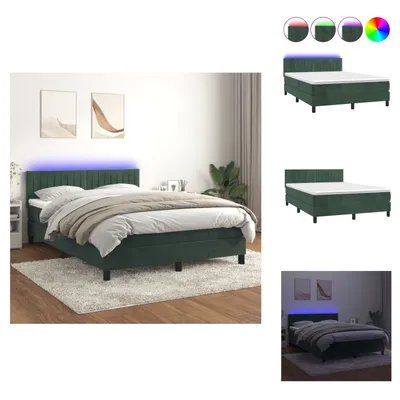 Produktbild von vidaXL Boxspringbett mit Matratze & LED Dunkelgrün 140x190 cm Samt -  Betten & Bettgestelle