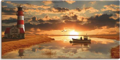 Produktbild von ARTland Leinwandbild Maritime Idylle beim Leuchtturm Größe: 60x30 cm