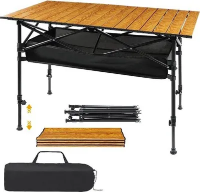 Produktbild von Famanu Campingtafel mit Aufbewahrungskorb - Höhenverstellbar - 90 x 53 cm