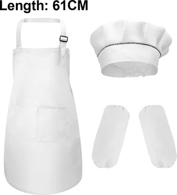 Produktbild von 1 Set Kinderschürze und Mütze Set und Ärmel Kinderkochschürze zum Kochen Backen Maloverall Kindergarten Malkunst,Weiß,L