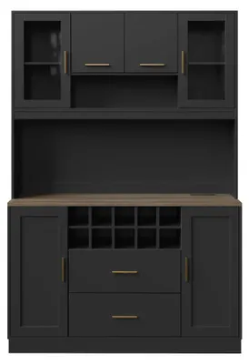 Produktbild von Küchenschrank - Seitenschrank - 120 x 36,3 x 180 cm - LED-Beleuchtung - Steckdose - 6 Türen - 2 große Schubladen - Schwarz