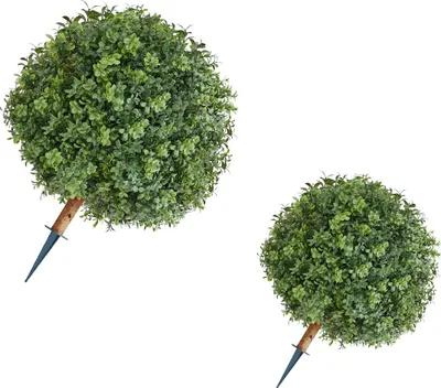 Produktbild von SucceBuy Künstliche Formschnitt-Buchsbäume mit Erdspieß, 2er-Set 559 mm Kunstpflanze, Dekoration für Veranda, Innen- und Außenbereich, Terrasse, Garten, Balkon, Hinterhof