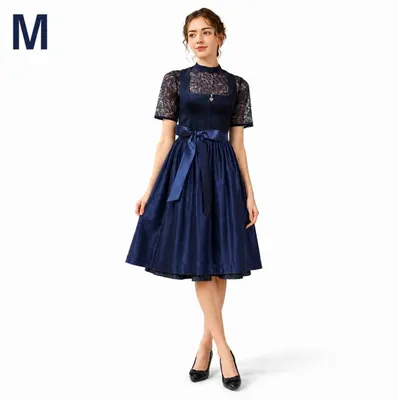 Produktbild von Dirndl Kleid Damen Lang, Trachtenkleid mit Schürze und Bluse, Outfit für Frauen, Bayerisches Kleid für Volksfest und Party-M