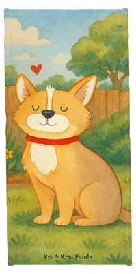 Produktbild von Mr. & Mrs. Panda Reisehandtuch Hund Glück Design - Weiß - Geschenk, Badhandtuch, Handtuch, Süß, Frotteehandtuch, Herz, Sprüche, Strandtuch, Badehandtuch, Spruch, Corgie