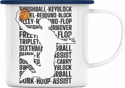 Produktbild von Trendation - Basketball Spieler Emaille Tasse Geschenk Basketball-Trainer Coach Geschenkidee (Blau)