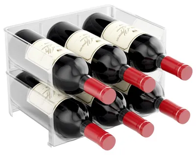 Imagen del producto de Estantería apilable para botellas, de plástico, 2 unidades, para 6 botellas, estrecha, ideal para la cocina
