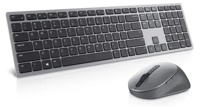 Produktbild von DELL Pro Plus-Tastatur und -Maus – KM7321W - französisch (AZERTY), Volle Größe (100%), Kabellos, RF Wireless + Bluetooth, AZERTY, Grau, Titan, Maus enthalten