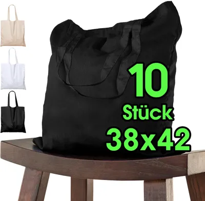Produktbild von Baumwolltasche 38x42 cm unbedruckt, 10 Stück - Zwei KURZE Henkel ®