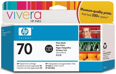 Produktbild von HP 70, Foto schwarz, 20 - 80%, 15 - 35 °C, HP Designjet Z2100, Z3200, Z3200ps, Z5200, Z5400, 15 - 35 °C