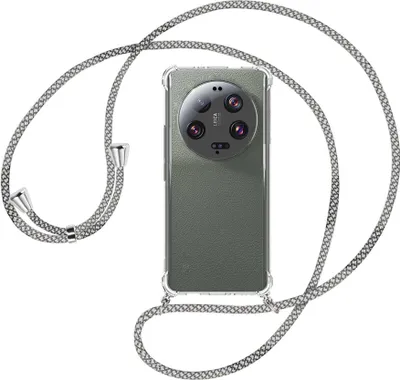 Produktbild von Handykette Backcover-Schutzhülle mit Band (Metall silberfarben) für Xiaomi 13 Ultra (6.73'') - weiß/grau kariert