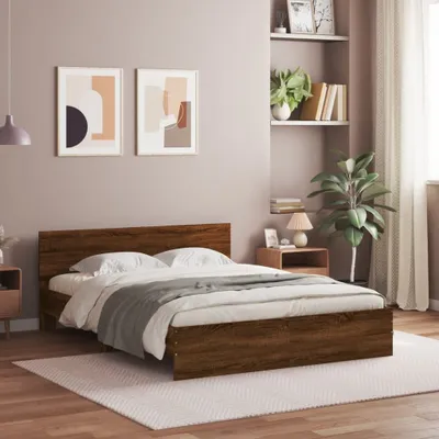 Produktbild von "2026 Promotion" Bettgestell moderne - mit Kopfteil - Braun Eiche-Optik 140x190 cm - Polsterbett CC11286