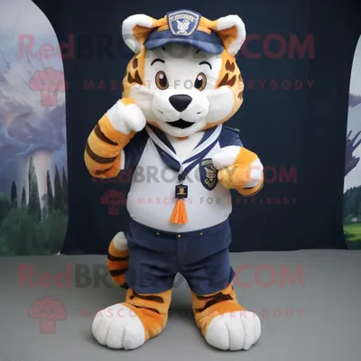 Produktbild von Navy-Tiger REDBROKOLY Maskottchen kostüm mit Cargo-Shorts und Stirnbändern