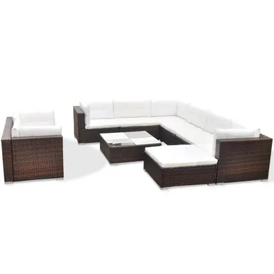 Produktbild von vidaXL 10-tlg. Garten-Lounge-Set mit Auflagen Poly Rattan Braun
