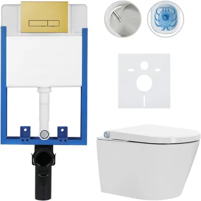 Productafbeelding van Volledige toiletset Profi/Cronus Standard - wit, glanzend - Toiletknop Slim/Goud - voor inbouw - 59,3 x 38,4 cm