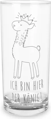 Produktbild von Mr. & Mrs. Panda Glas Lama König 200 ml - Transparent - Geschenk, Lamas, Cocktailglas, Vorgesetzter, Tumbler, Wasserglas, Longdrinkglas, Chef, Freundin, Trinkglas, Papa
