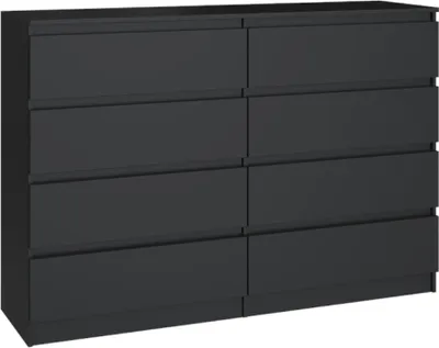 Productafbeelding van VBChome Kommode met 8 lades, 140 x 40 x 97 cm, zwart. Ladekast zonder handgrepen, multifunctionele kast voor hal, slaapkamer, woonkamer, kinderkamer. Modern design