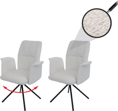 Image de lot de 2 chaises de salle à manger HWC-N99, pivotantes Accoudoirs Auto-Return, tissu/textile chenille (340g/m²) Oeko-Tex ~ crème