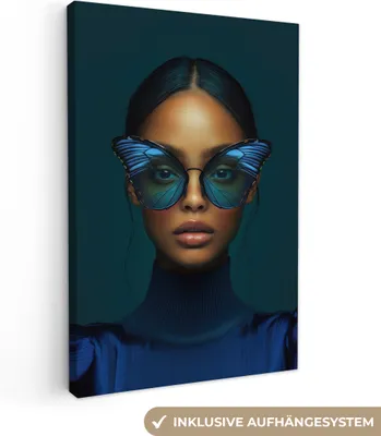 Produktbild von Leinwand Bilder 60x90 cm - Frauen, Abstrakt - Modern - Blau, Wandbilder, Wanddeko Wohnzimmer, Bild