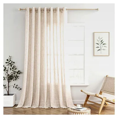 Produktbild von Vorhang aus Leinen mit Ösen, Voile Vorhänge in Leinenoptik, modernes Fensterschal-Set für Wohnzimmer, Kinderzimmer und Küchengardinen, 1er Set 300x225 cm Natur