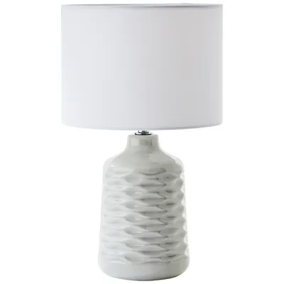 Produktbild von BRILLIANT graue Keramik Tischlampe mit weißem Stoff-Schirm ILYSA | dekorative Tischleuchte mit Schnurzwischenschalter | 42 cm Höhe & 25 cm Durchmesser | E14 Fassung max. 40 W | Keramik/Metall/Textil