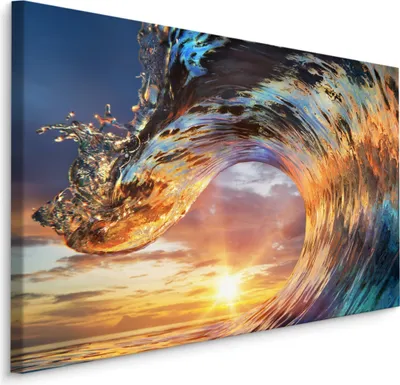 Produktbild von Fabelhafte Canvas LEINWAND BILDER 70x50 cm XXL Kunstdruck Meer Welle Sonnenuntergang