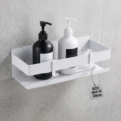 Image de Étagère de douche - Rangement de salle de bain avec crochets