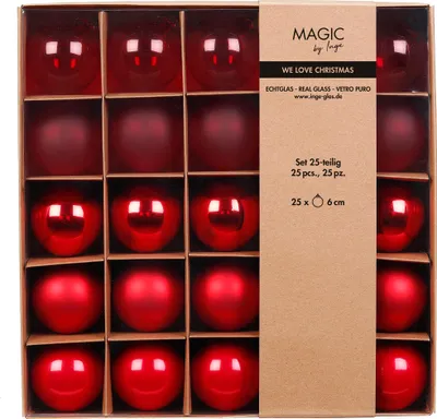 Produktbild von Weihnachtskugeln Glas 6cm 25er Set - Merry Red teils transparent