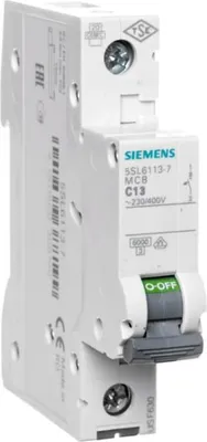 Imagen del producto de Interruptor automático Siemens, 230/400V, 6kA, de un polo, curva C, 13A, 1 unidad.