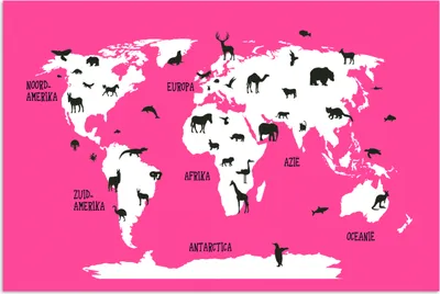 Produktbild von MuchoWow® Poster Weltkarte Kinder - Tiere - Rosa 180x120 cm - Fotoplakat