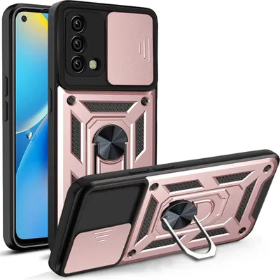 Produktbild von OPPO A74 4G Hülle mit 360° Drehbarer Magnetische Ring Ständer Halter Dia Kameraschutz TPU Bumper Silikon Schutzhülle für OPPO A74 4G Rosa