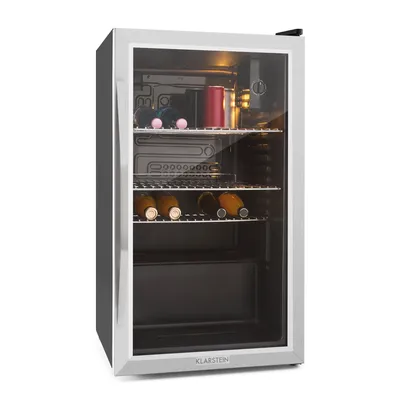 Produktbild von Klarstein Mini Kühlschrank mit Glastür, Mini-Kühlschrank für Zimmer, Getränkekühlschrank Klein mit Verstellbaren Ablagen, Kleiner Kühlschrank 80 Liter, Indoor/Outdoor Kühlschrank Leise