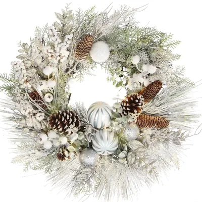 Productafbeelding van Ø 61 cm kerstkrans met decoratieve kerstballen, dennenappels, bessen voor voordeur, huiswanddecoratie of kerstdecoratie, winterversiering