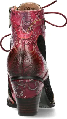 Produktbild von Laura Vita Damen Stiefelette Leder Blumenmuster Trichterabsatz Alcizeeo 01, Größe:38 EU, Farbe:Rot