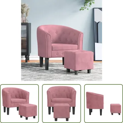 Image de The Living Store Fauteuil club avec pouf Velours rose