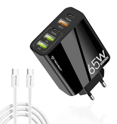 Zdjęcie produktu dla Techsuit ładowarka PentaXPower, USB QC 3.0, 2× PD (20 65 W), kabel - czarna