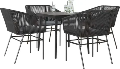 Image de Maison Exclusive - Ensemble à manger de jardin et coussins 5 pcs noir rotin verre