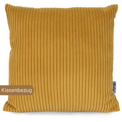 Produktbild von Herlag Kissenbezug ELLA 50 × 50 cm, Cord, Kissenhülle, flauschig, waschbar bis 40 °C,  100 , Hergestellt in Europa, Senfgelb